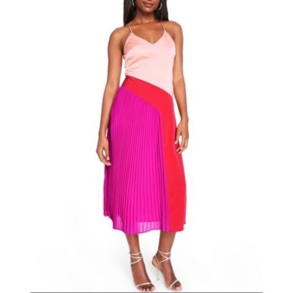 Cushnie x Target Slip Dress Womens 4 Midi Colorblock Blush Combo Pleated - Picture 1 of 12
